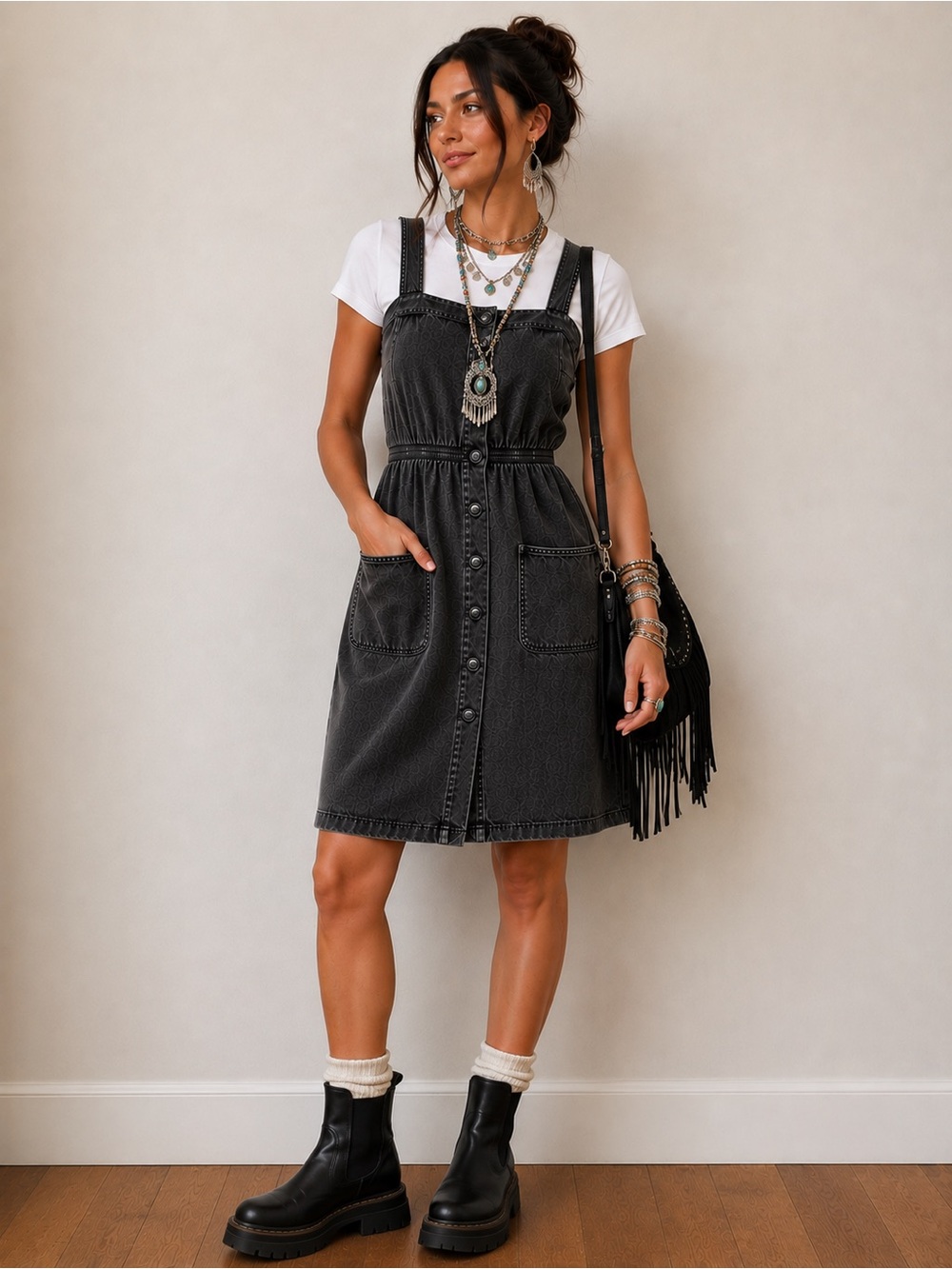 SHE + Sky Stylish Black Light Denim Dress Sleeveless with straps